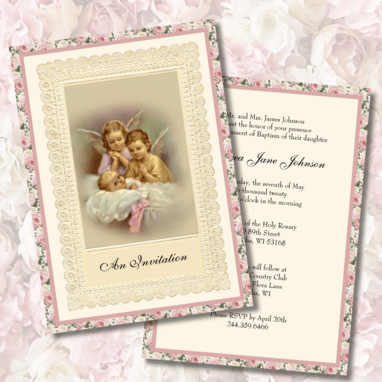 Catholic Baptism Invitations, Traditional Catholic Baptism Invitations, Baptism Invites, Baptism for Girls, Baby Baptism,